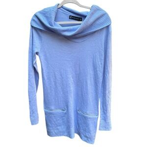 NY&C Cowl Neck Sweater Dress Women's M Light Blue Cozy Winter Soft Knit Pockets